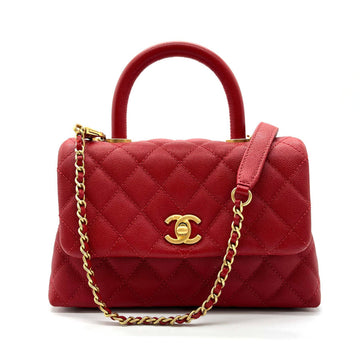 CHANEL Handbag Shoulder Bag Coco Handle XS Caviar Skin Leather Red Gold Women's A92990