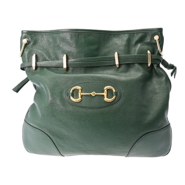 GUCCI Horsebit 1955 Green 602089 Women's Leather Shoulder Bag