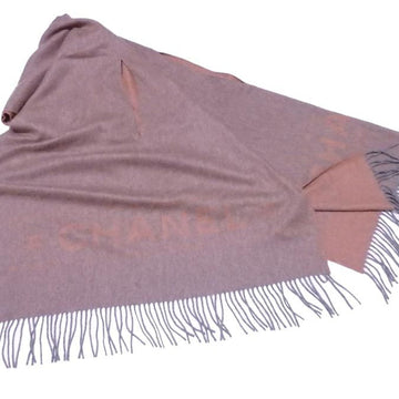 CHANEL shawl stole scarf orange gray 100% cashmere ladies