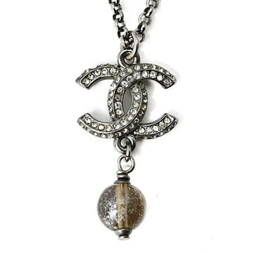 CHANEL necklace pendant  coco mark rhinestone rose silver