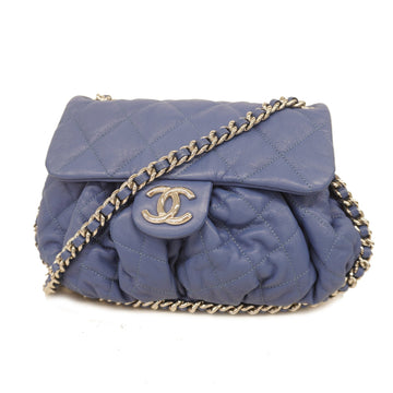Chanel shoulder bag matelasse chain shoulder leather blue silver metal