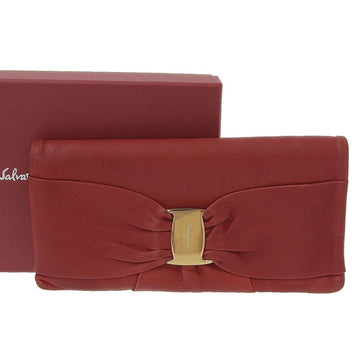 SALVATORE FERRAGAMO Ribbon Hook Attached Long Wallet Leather Red