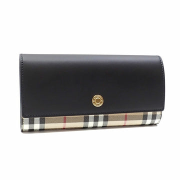 BURBERRY Folio Long Wallet Ladies Black Beige PVC Leather 8057972 Check Continental