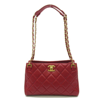 CHANEL Matelasse ChainShoulder Bag Red Lambskin [sheep leather]