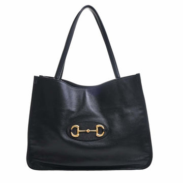 GUCCI Horsebit 1955 Leather Tote Bag 623694 Black Women's