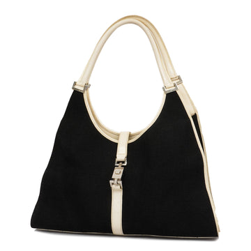 GUCCIAuth  Jackie 002 1066 Women's Leather,Canvas Shoulder Bag Black,Ivory