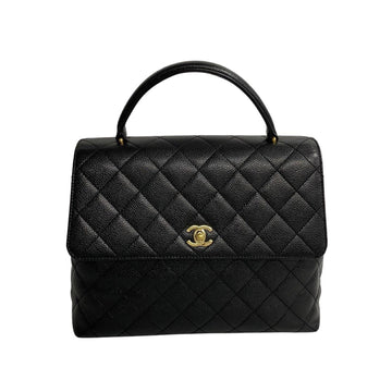 CHANEL Matelasse Caviar Skin Leather Turnlock Handbag Black rvi-2204