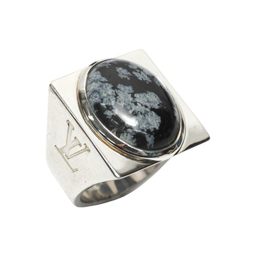 LOUIS VUITTONAccessory LV logo monogram natural stone silver 925 M64903 for the  Chevalier snow flow obsidian ring men
