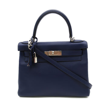 HERMES Kelly 28 Verso Blue encre Mauve sylvestre handbag Navy Mauve sylvestre Blue encre Evercolor leather Calfskin [