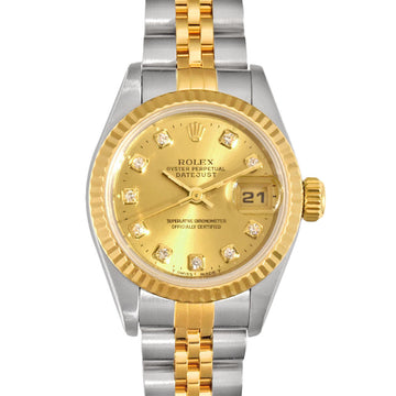 ROLEX Datejust 69173G YG x SS 10P diamond index W number ladies watch automatic winding champagne dial