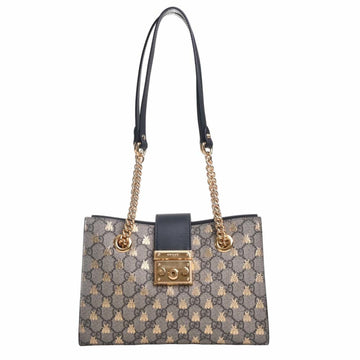 GUCCI GG Supreme Leather Padlock Small Bee Chain Tote Bag 498156 Beige/Black Women's