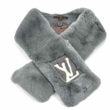 LOUIS VUITTON Muffler Tippet Rabbit Fur/Wool Gray Women's