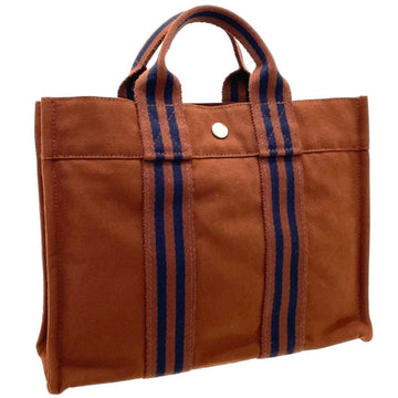 HERMES Tote Bag Fool Toe PM Canvas Brown Navy  Men Women