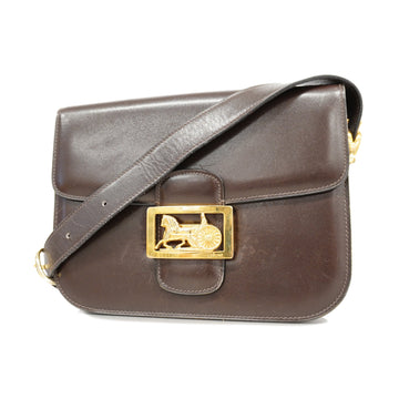 Celine Shoulder Bag Carriage Metal Fittings Women's Leather Shoulder Bag Brown