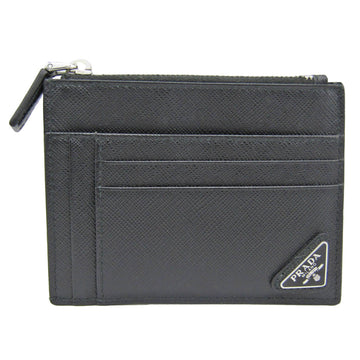 PRADA Saffiano Triangle 2MC067 Women,Men Leather Card Wallet Black