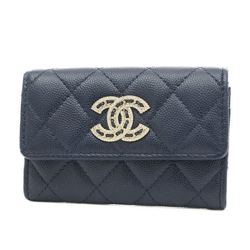 CHANEL Matelasse Coin Case Card Caviar Skin Navy