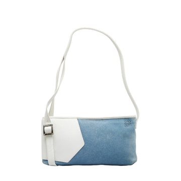 LOEWE Anagram Handbag One Shoulder Bag White Blue Leather Suede Ladies