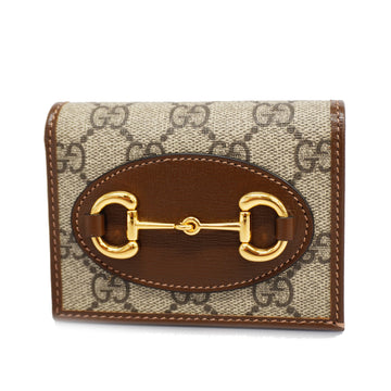 GUCCIAuth  Horsebit Gold Hardware 621887 GG Supreme Wallet Beige,Brown