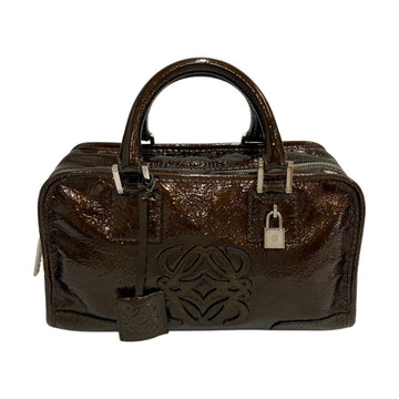 LOEWE Anagram Logo Amazona 28 Patent Leather Genuine Handbag Mini Boston Bag Brown