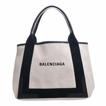 BALENCIAGA Canvas Navy Cabas S Tote Bag 339933 Ivory Black Women's