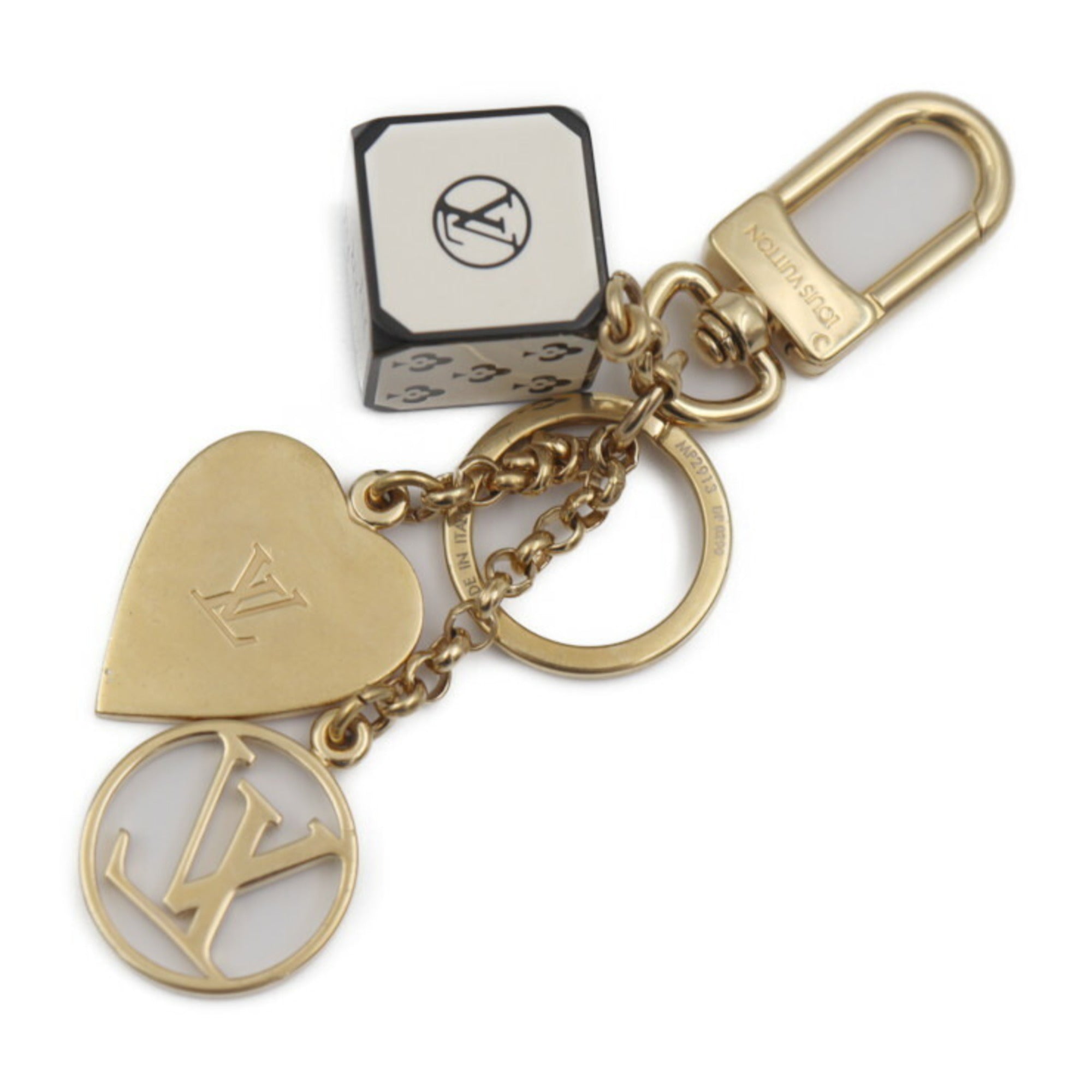 LOUIS VUITTON Portocre Game On Staking Keychain MP2913 Metal Gold Whit