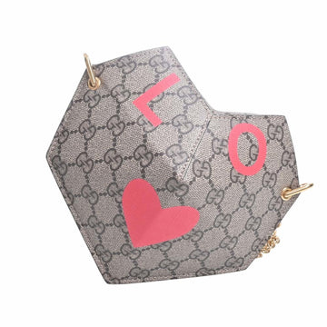 GUCCI GG Supreme Small Heart Valentine's Day Chain Shoulder Bag 678131 Beige Women's