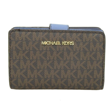 MICHAEL KORS JET SET TRAVEL Billfold Zip Coin MK Signature Bifold Wallet 35F8GTVF2B Brown Blue Ladies