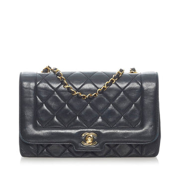 Chanel Matelasse Diana Single Flap Chain Shoulder Bag Black Lambskin Ladies