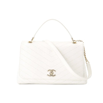 Chanel Chevron V stitch medium 2way hand chain shoulder bag leather white A57149 gold metal fittings Bag