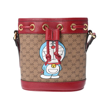 GUCCI Bucket GG Supreme Beige/Red 647801 Women's PVC Leather Shoulder Bag