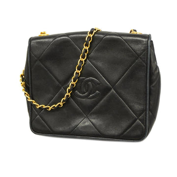 CHANEL Shoulder Bag Matelasse Chain Lambskin Black Gold Hardware Women's