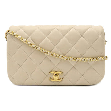 CHANEL matelasse here mark shoulder bag pochette chain leather beige