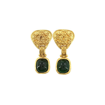 Chanel Gripore here mark earrings green gold accessories 94A Vintage Earrings