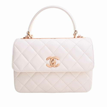 CHANEL lambskin matelasse here mark trendy CC chain handbag white ladies