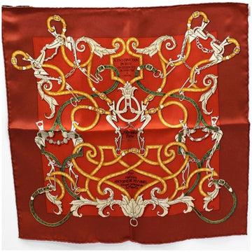 HERMES Silk Scarf Muffler Stole Carre 45 Petit Carre L'INSTRUCTION DUROY Brown x Red  | Women's Mini