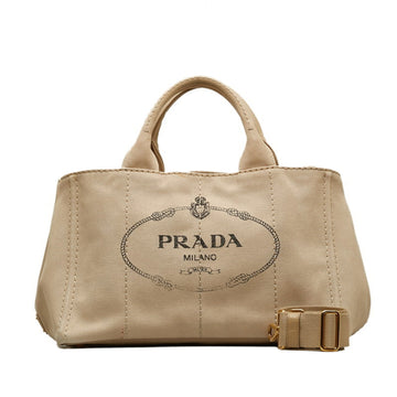 PRADA Canapa M Handbag Shoulder Bag Beige Canvas Ladies