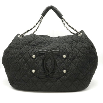 Chanel here mark gather shoulder bag large nylon enamel black