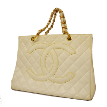 Chanel Handbag Matelasse Caviar Skin White Gold metal