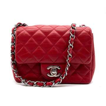 CHANEL Crossbody Shoulder Bag Matelasse Lambskin Red Women's A35200