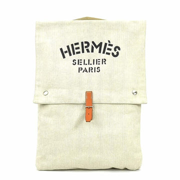 HERMES Handbag Baggy Baggage Aline Cotton Beige Silver Unisex