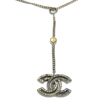 CHANEL Necklace Crystal Coco Mark Rhinestone Clear Yellow Black Gunmetal 06P CC Engraved Women's Accessories Jewelry