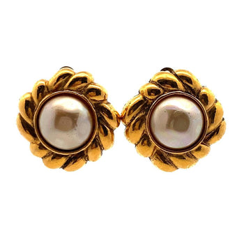 CHANEL earrings vintage fake pearl GP plated gold ladies