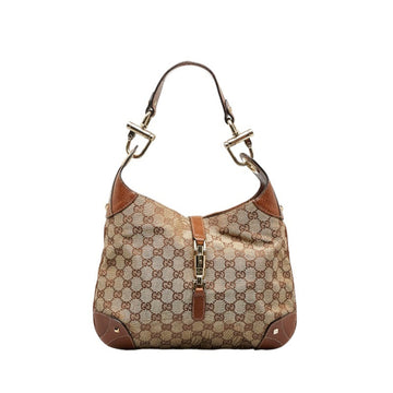 GUCCI GG Canvas Jackie Handbag Shoulder Bag 120888 Beige Brown Leather Ladies