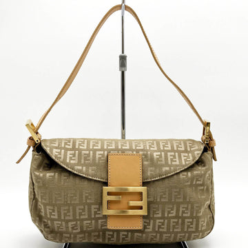 FENDI Mamma Bucket Zucchino Shoulder Bag Khaki Beige Nylon Leather Ladies