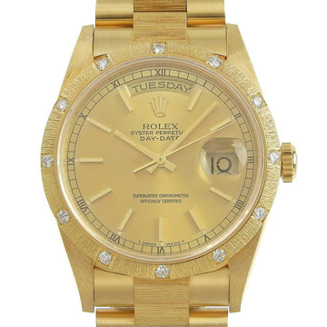 ROLEX Day Date Men's Automatic Winding Watch Bark Bezel Gold 12P Diamond 18308 X Number 2022/11