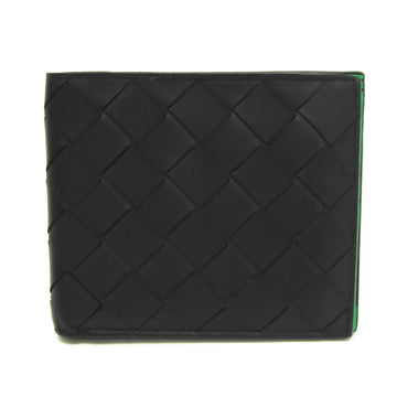 Bottega Veneta Intrecciato 605721 Unisex Leather Bill Wallet (bi-fold) Black,Green