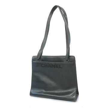 Chanel shoulder bag caviar skin black gold metal