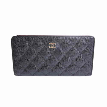 Chanel caviar skin matelasse here mark folio long wallet black