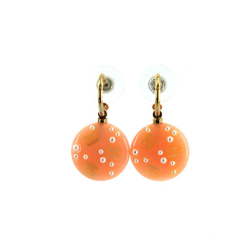 Chanel Fake Pearl Coco Mark Swing Earrings Pink Gold 03P Accessories