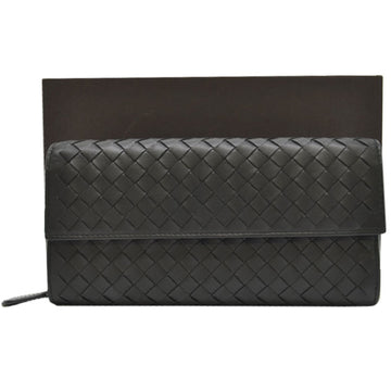 Bottega Veneta Long Wallet Intrecciato Black Leather Women's Men's